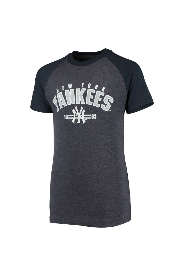 Youth Stitches Heathered Navy New York Yankees Raglan T-Shirt, Alternate, color, Heather Navy