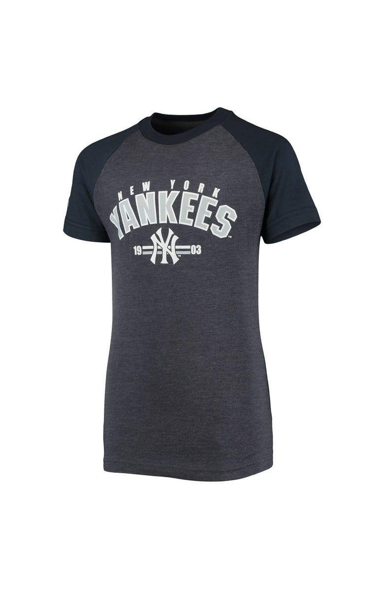 STITCHES Youth Stitches Heathered Navy New York Yankees Raglan T-Shirt, Alternate, color,