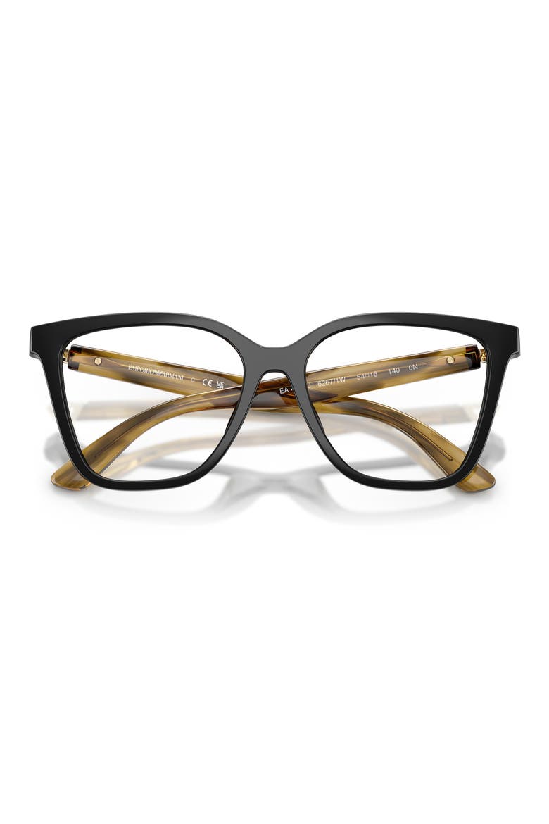 52mm Cat Eye Optical Glasses, Alternate, color, SHINY BLACK / BROWN / CLEAR