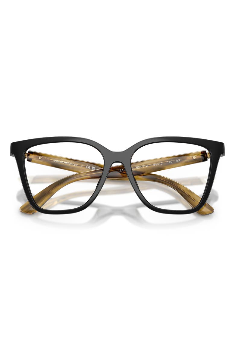 Emporio Armani 52mm Cat Eye Optical Glasses, Alternate, color, Shiny Black / Brown / Clear