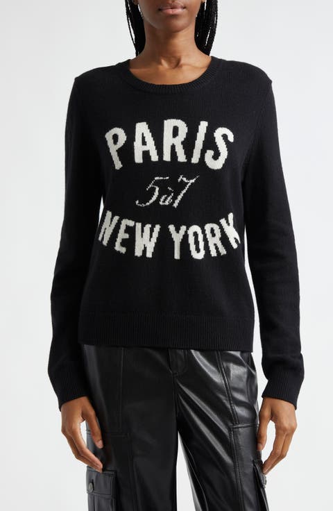 Paris New York Wool Blend Graphic Sweater