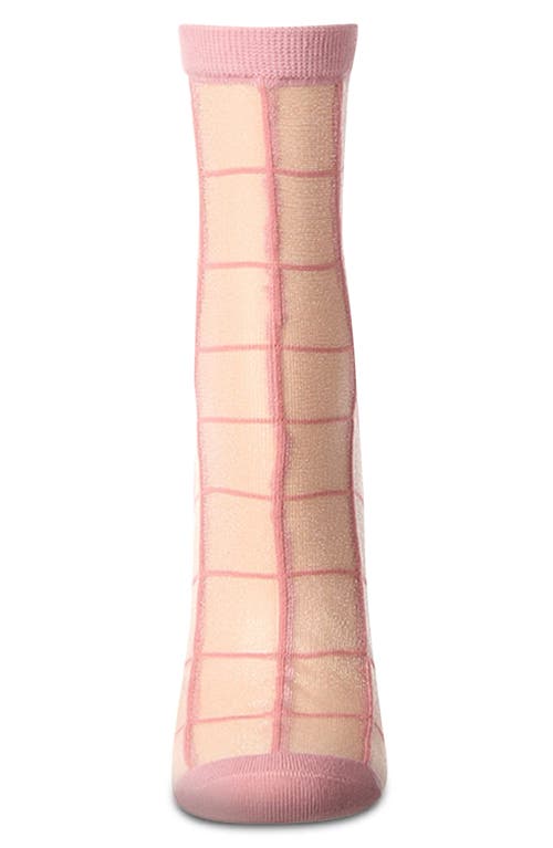 Memoi Sheer Plaid Ankle Socks In Pink