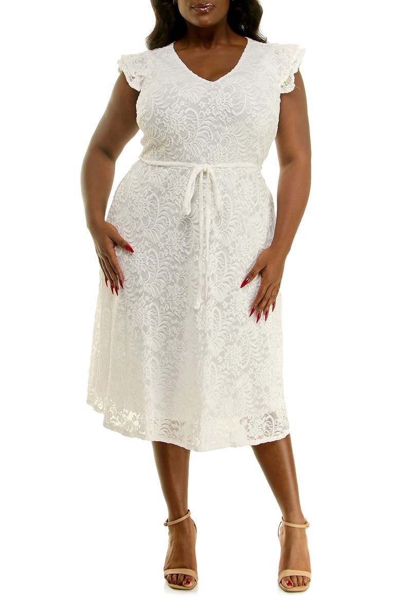 Fit and Flare Lace Dress, Main, color, WHITE