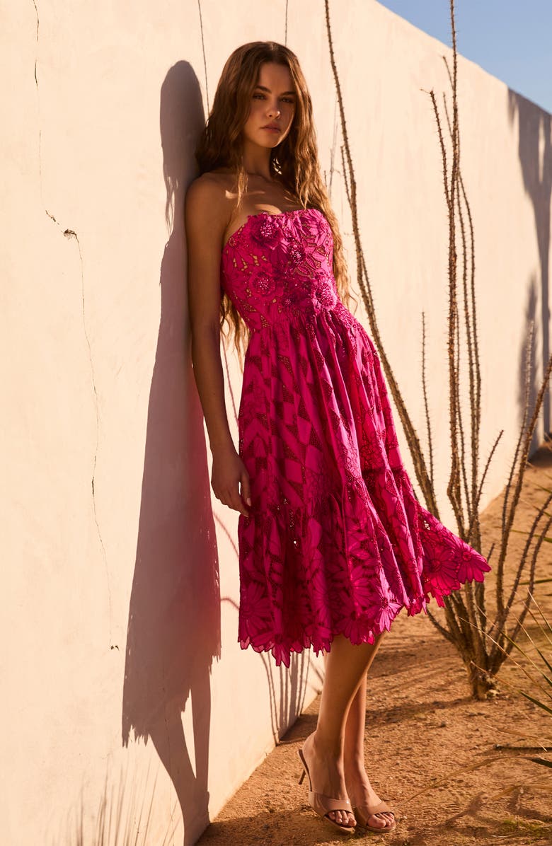 HELSI Candace Floral Cutwork Detail Strapless Cocktail Dress, Alternate, color,