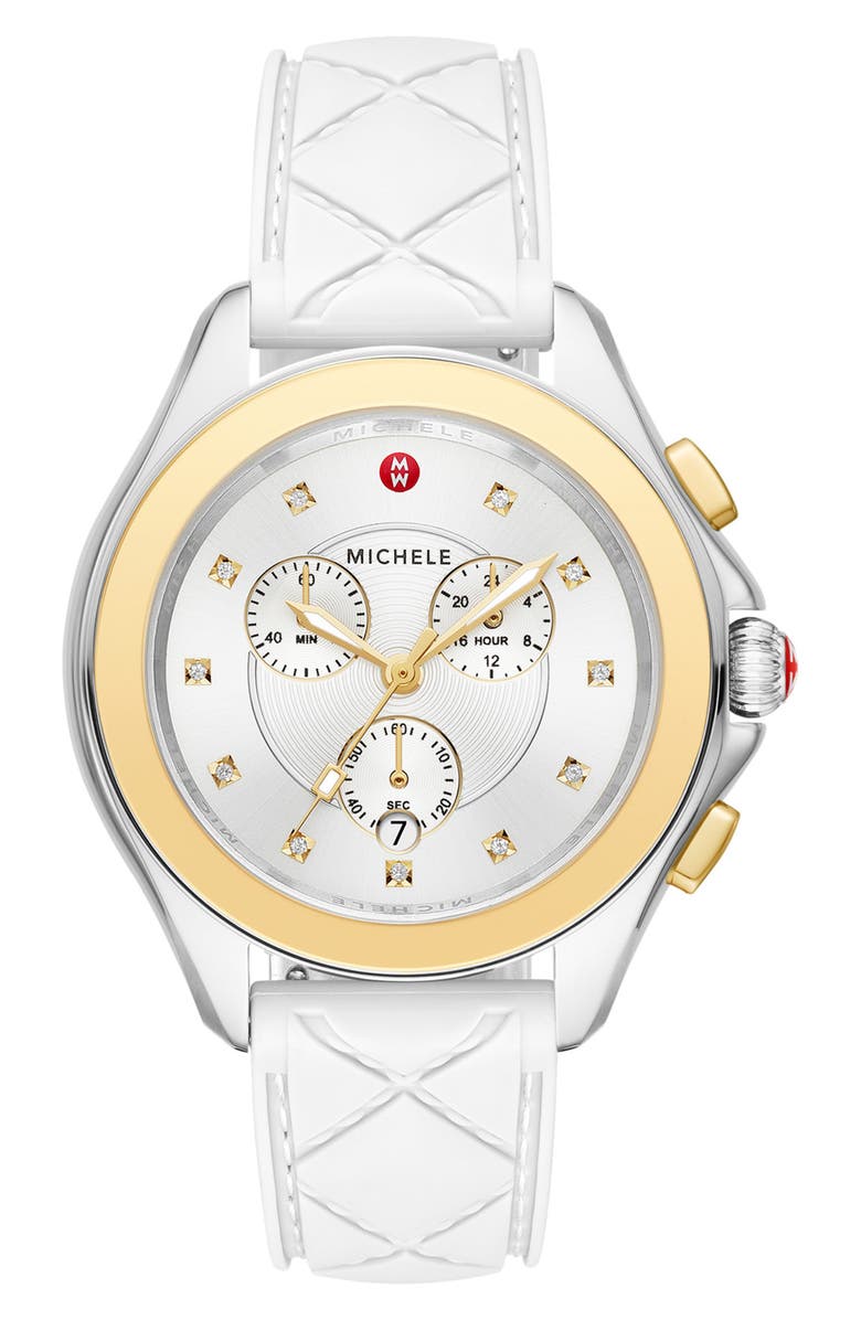 MICHELE Women's Cape Chronograph White Silicone Watch, 38mm, Main, color,