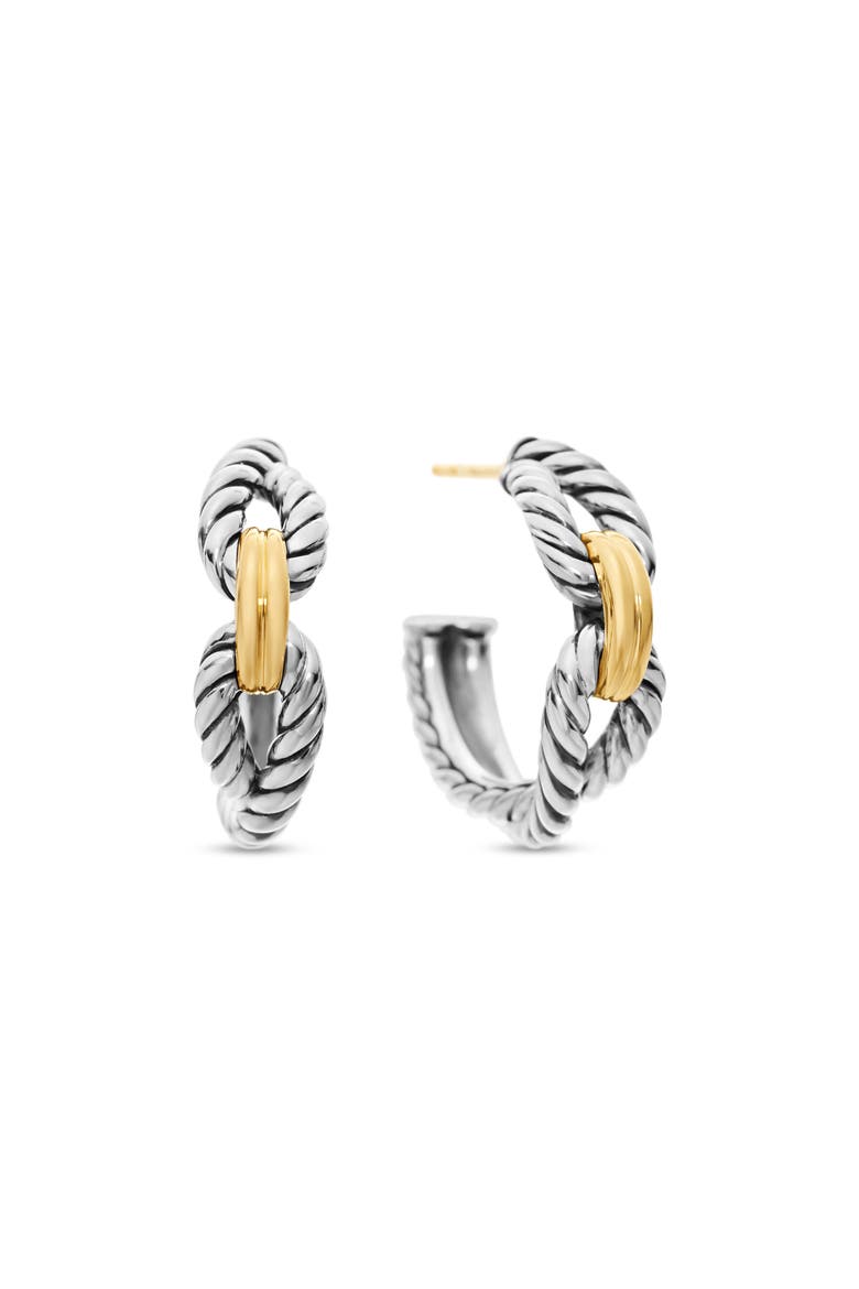 Cable Loop Hoop Earrings in Sterling Silver with 18K Yellow Gold, 22mm, Main, color, YELLOW GOLD/ STERLING SILVER