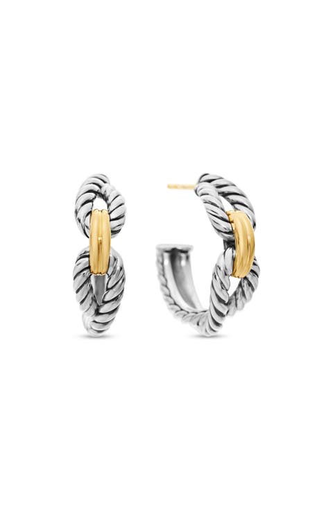 Cable Loop Hoop Earrings in Sterling Silver with 18K Yellow Gold, 22mm