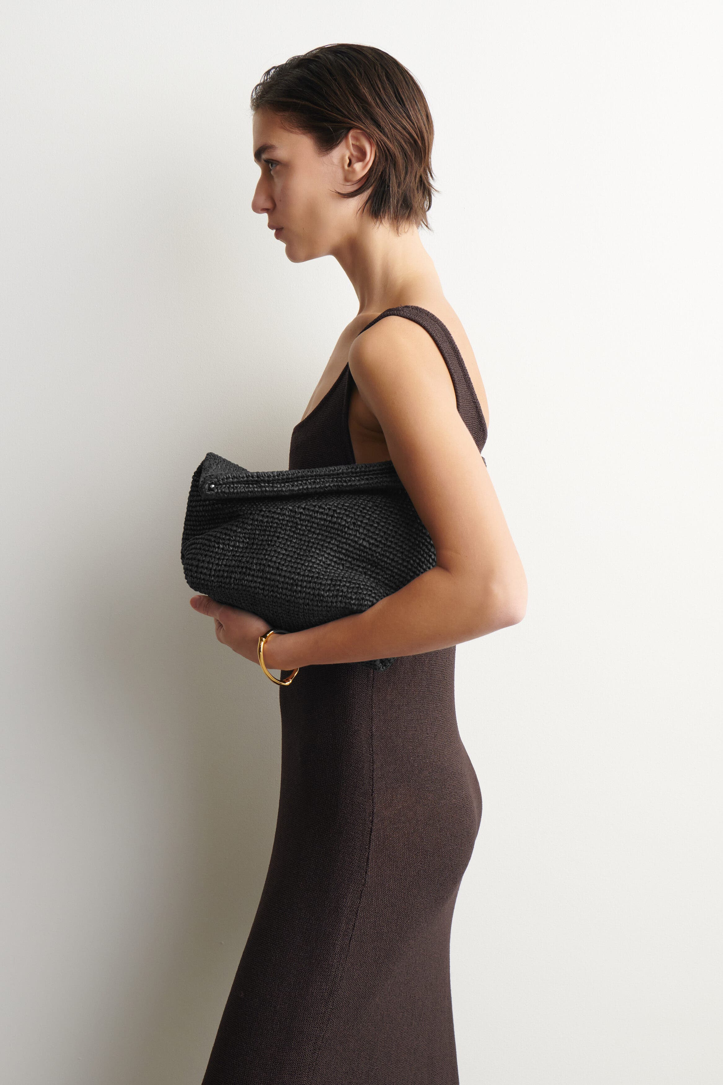 COS Folded Clutch Bag - Straw, Alternate, color, Black