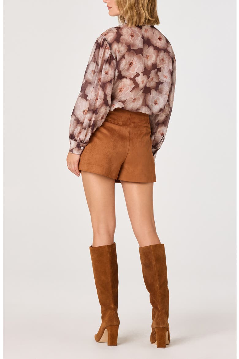 Floral Tie Neck Top, Alternate, color, BROWN FLORAL