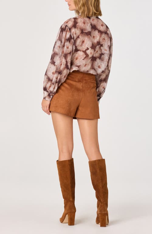 Astr The Label Floral Tie Neck Top In Brown
