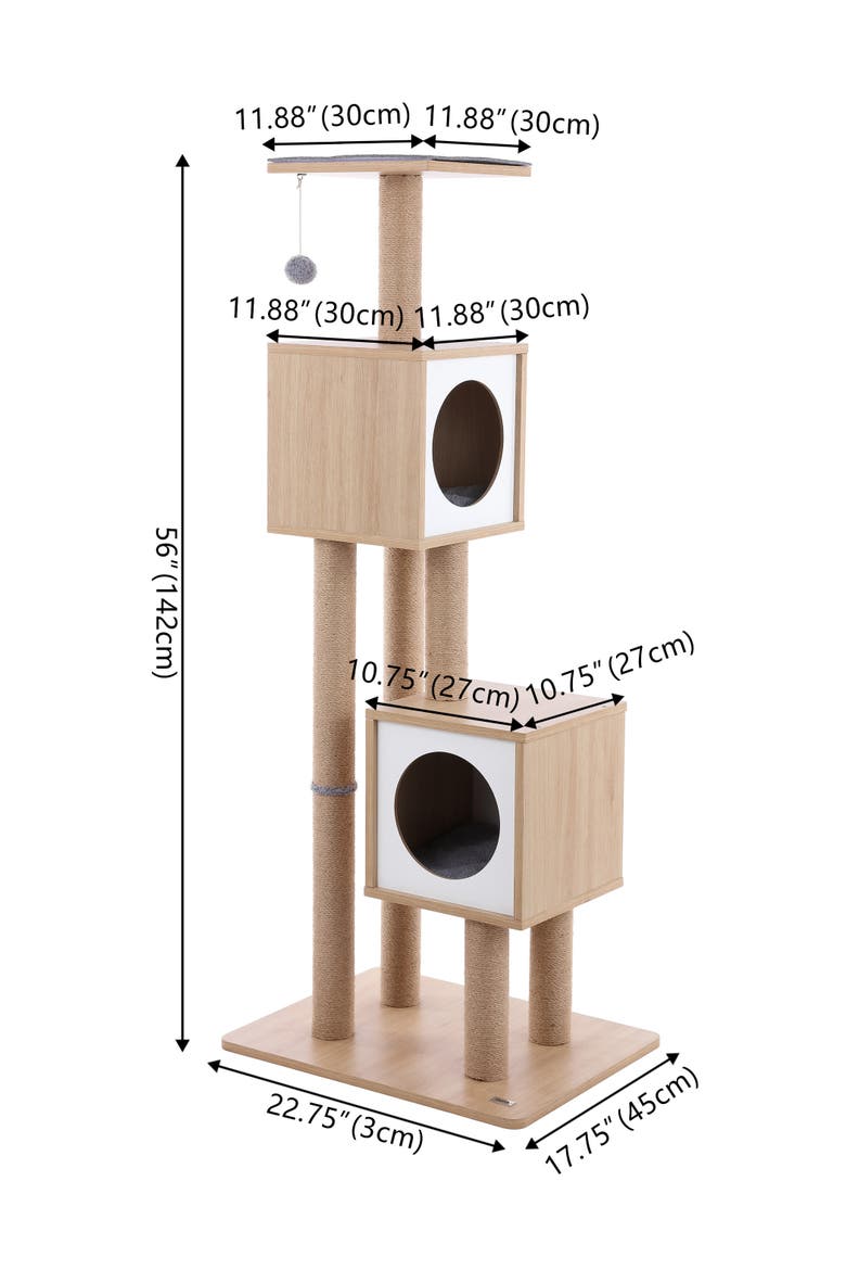 Sawyer 56" 3-Tier Minimalist Jute Cat Tree Condo with Scratching posts, Alternate, color, Brown/White
