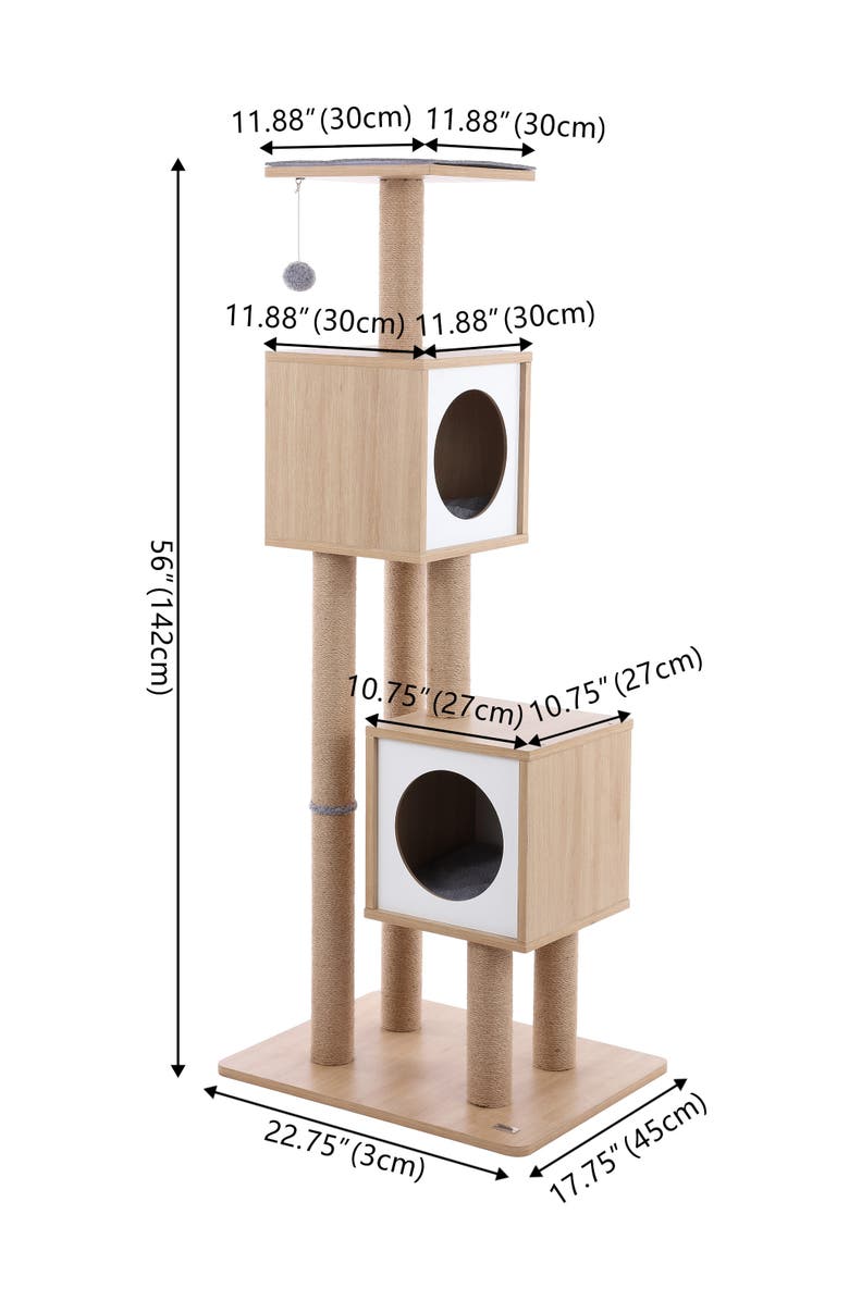 The Licker Store Sawyer 56" 3-Tier Minimalist Jute Cat Tree Condo with Scratching posts, Alternate, color, Brown/White