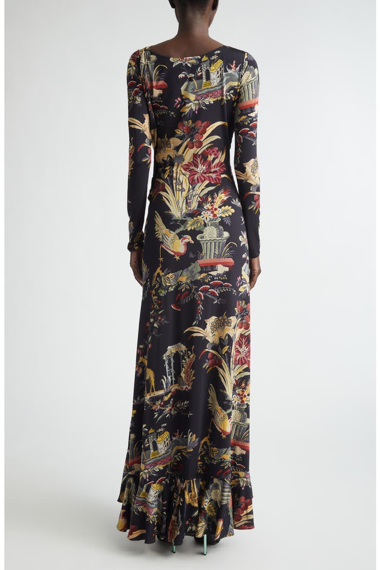 Placed Print Long Sleeve Jersey Maxi Wrap Dress, Alternate, color, BLACK
