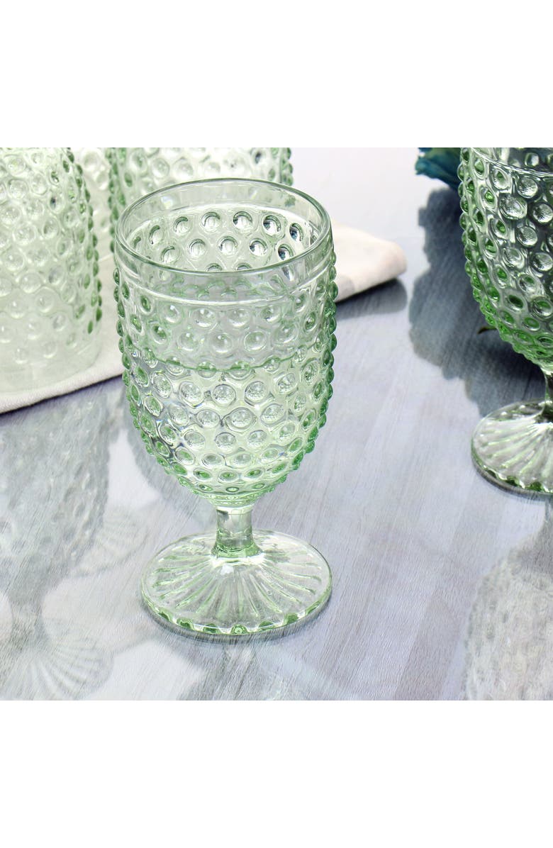 MARTHA STEWART 6 Piece 14.2 Ounce Clear Glass Hobnail Goblet Drinkware Set, Alternate, color, Green