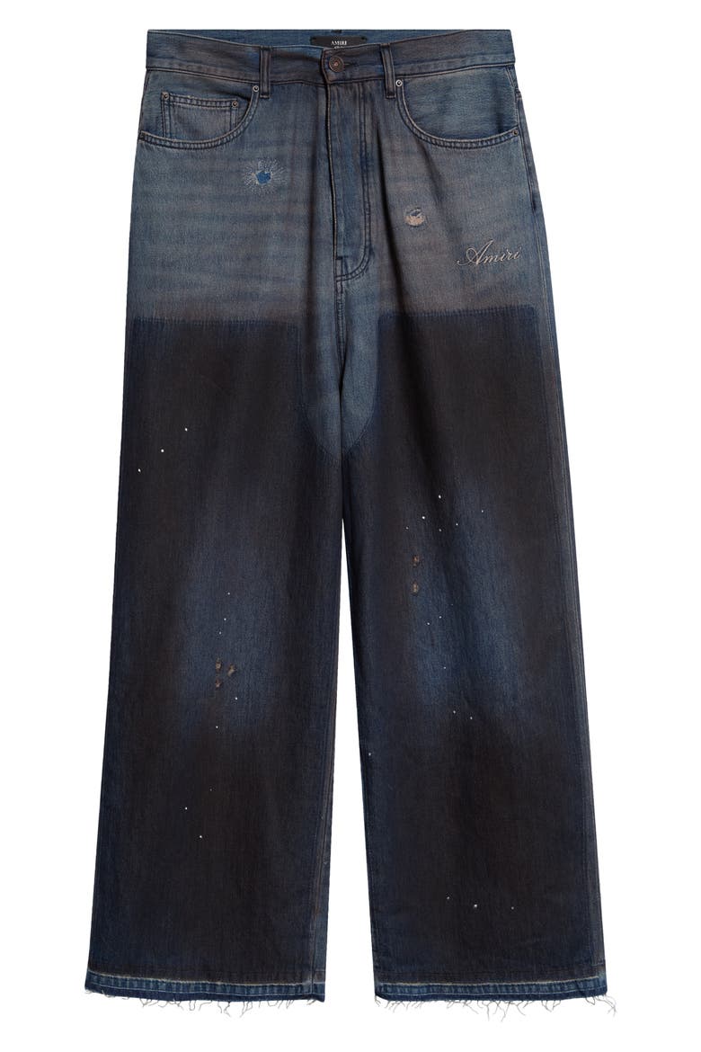 Faded Fray Hem Wide Leg Carpenter Jeans, Main, color, DARK DUST