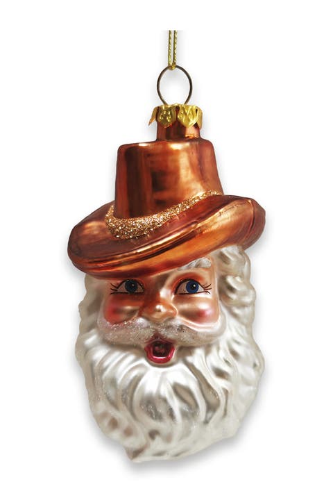 Western Cowboy Santa Glass Ornament