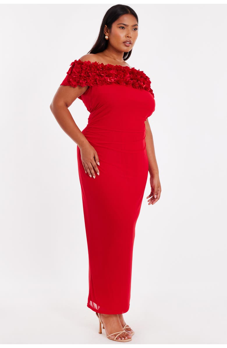 QUIZ Plus Size Crepe Ruffle Ruched Mesh Maxi Dress, Alternate, color, Red