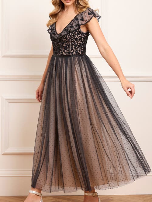 Needle & Thread Adeline Floral-embroidered Tulle Gown In Brown