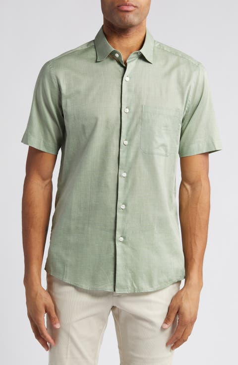 Heathered Chambray Short Sleeve Button-Up Shirt