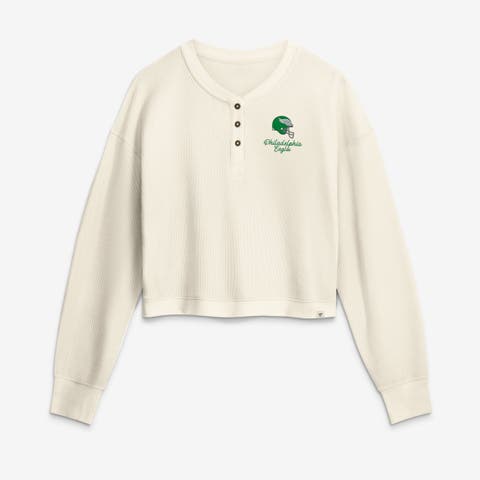 Women's Fanatics Cream Philadelphia Eagles Relaxed Cropped Long Sleeve Shirt