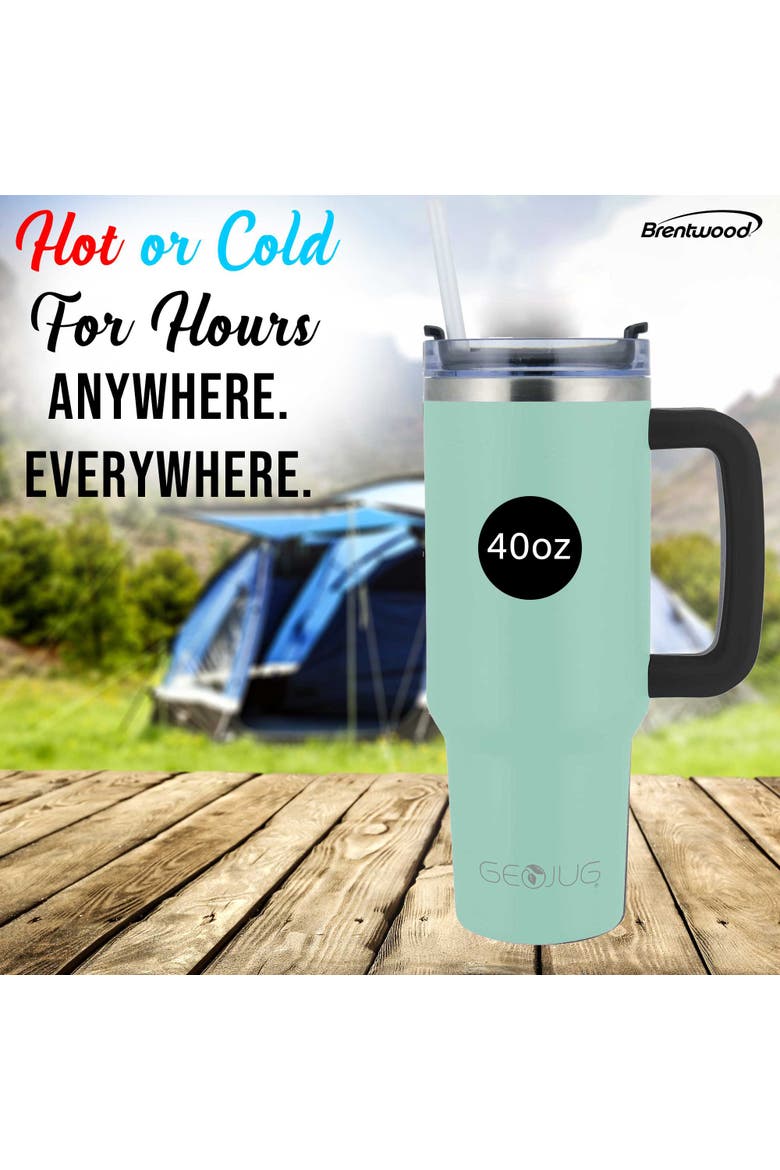 Insulated Stainless Steel Tumbler Cup with Handle, Lid, and Straw, Alternate, color, Blue