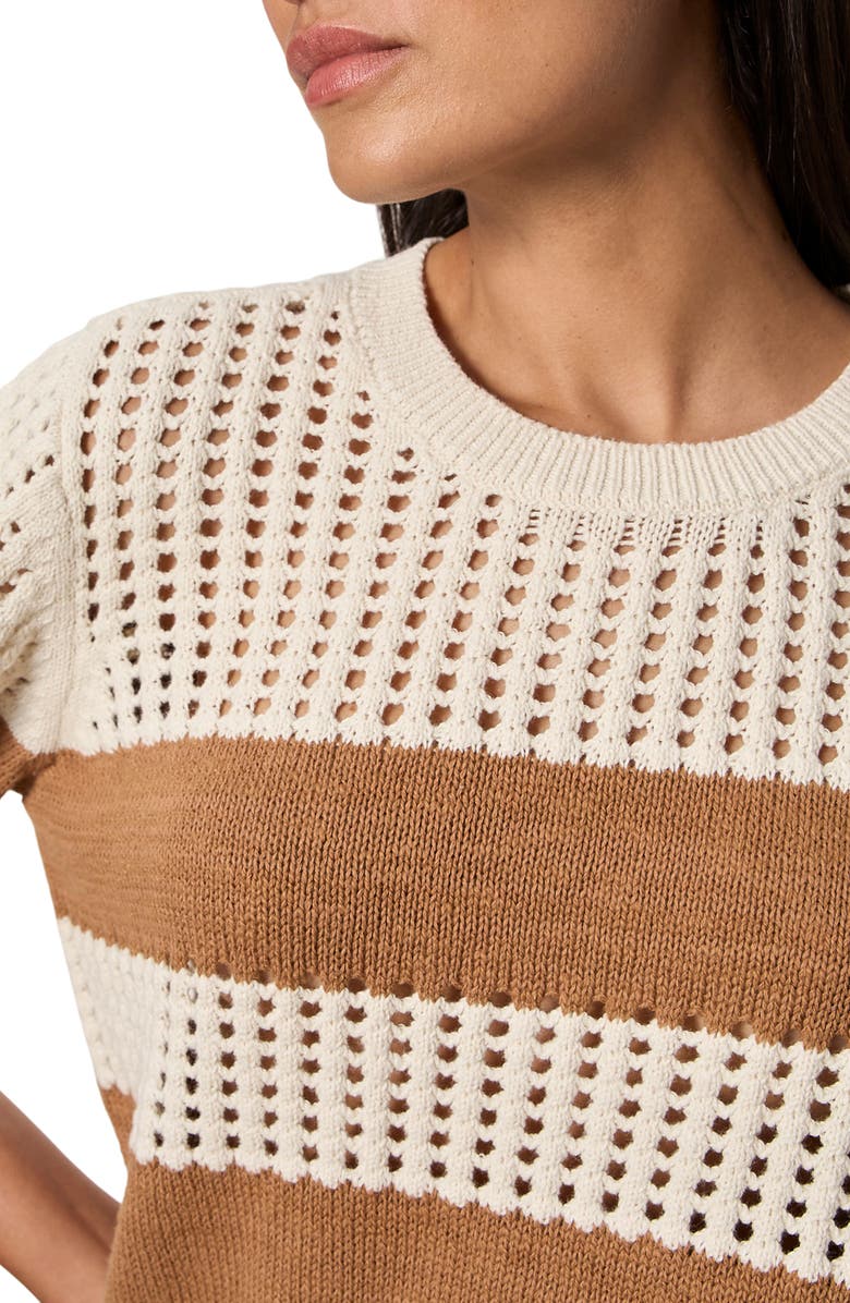 Sanctuary Beachside Openwork Stripe Sweater, Alternate, color, Collagen White/ Coconut Brown