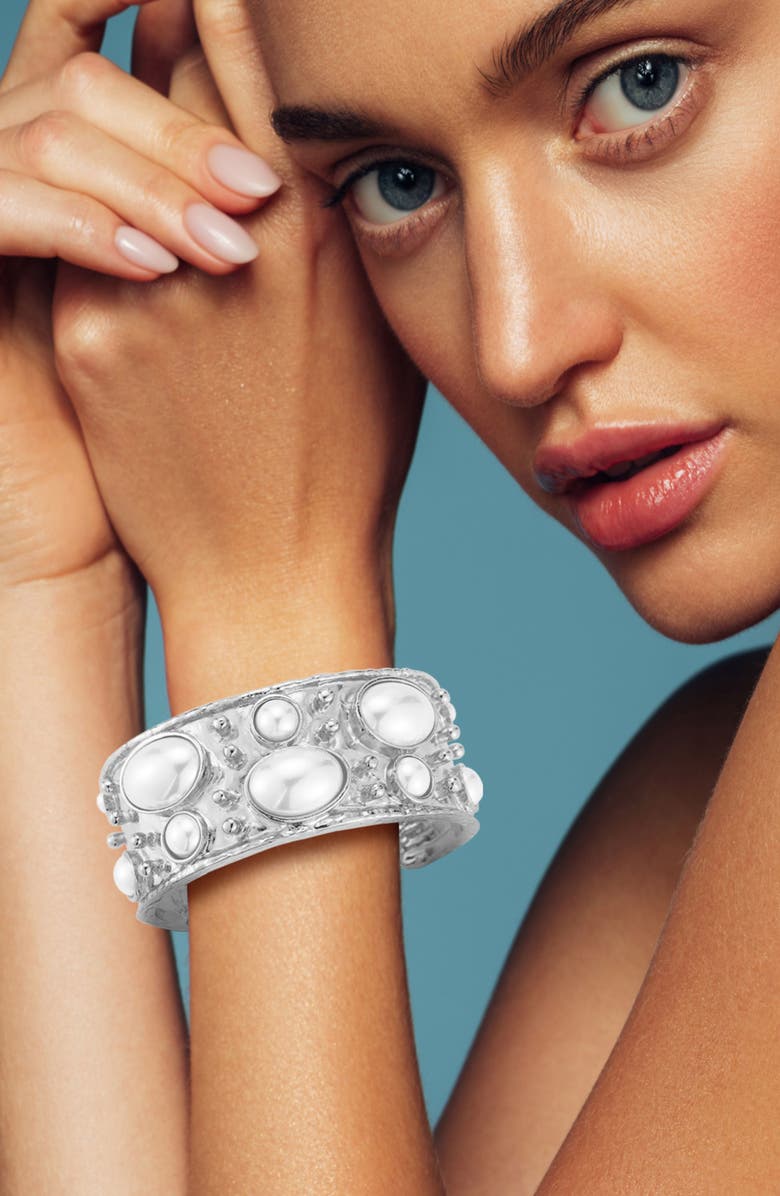 SPHERA MILANO Faux Pearl Cuff Bracelet, Alternate, color, Silver