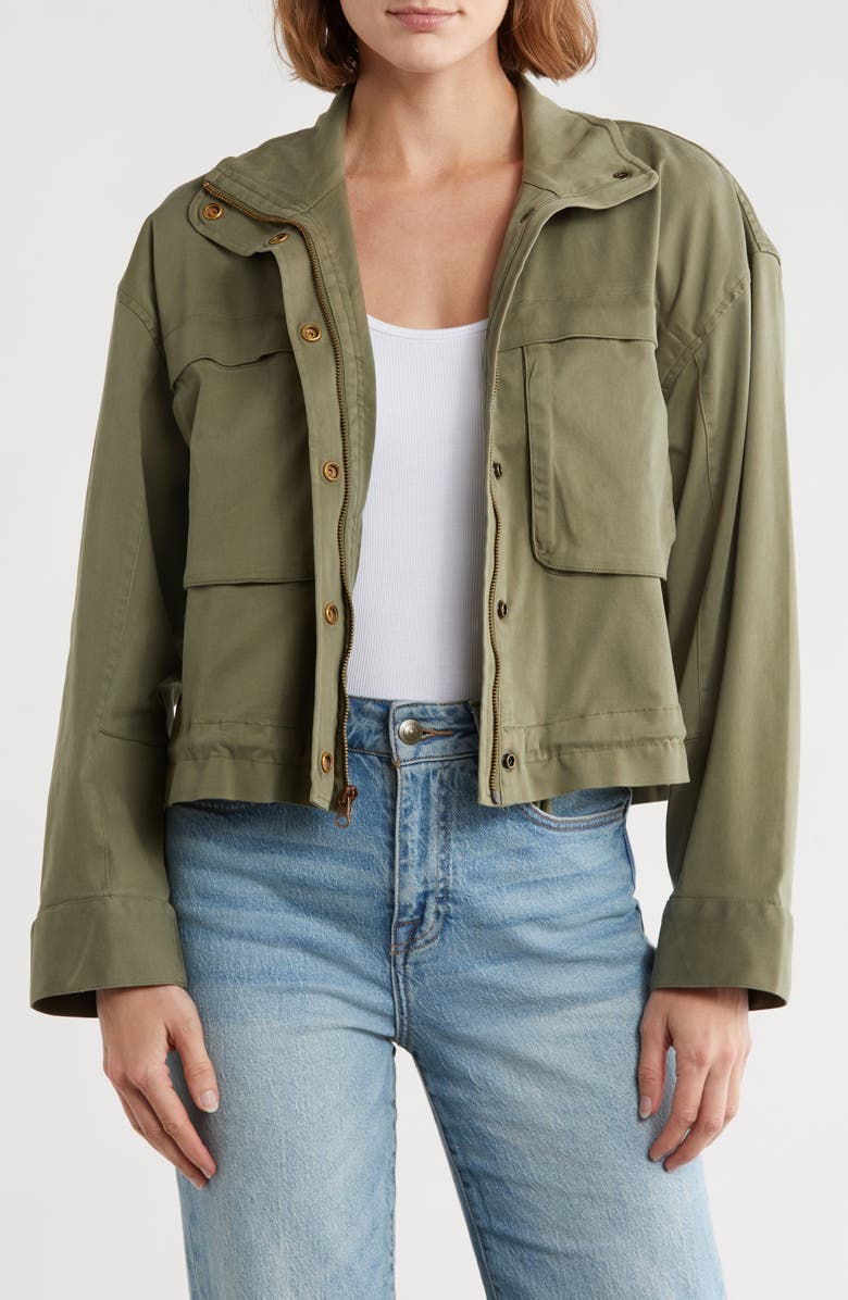 Caslon<sup>®</sup> Crop Utility Jacket, Main, color, Green Sorrel