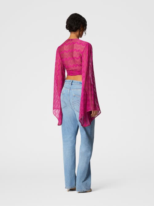 Missoni Crop-top Mit Weiten Ärmeln Und Frontknoten Aus Zick-zack-lamé-viskose In Purple