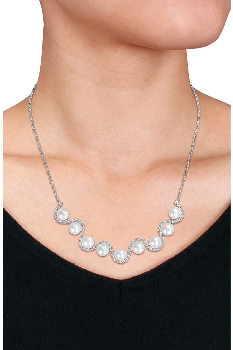 8-8.5mm Cultured Freshwater Pearl & White Topaz Necklace, Alternate, color, WHITE