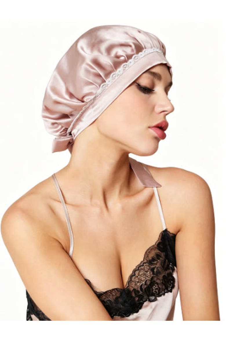 Pure Silk Lace Bonnet with Ribbons, Alternate, color, PaleMauve