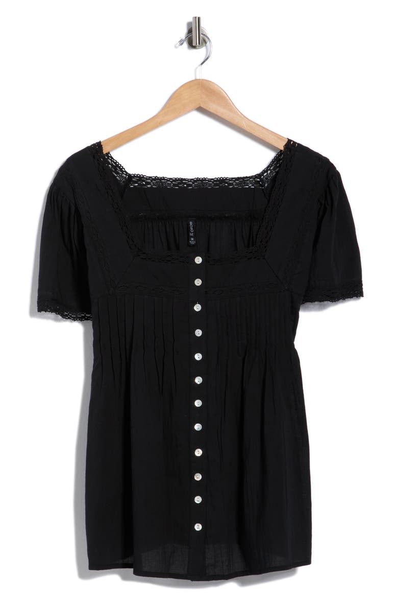 Crochet Inset Square Neck Top, Alternate, color, BLACK