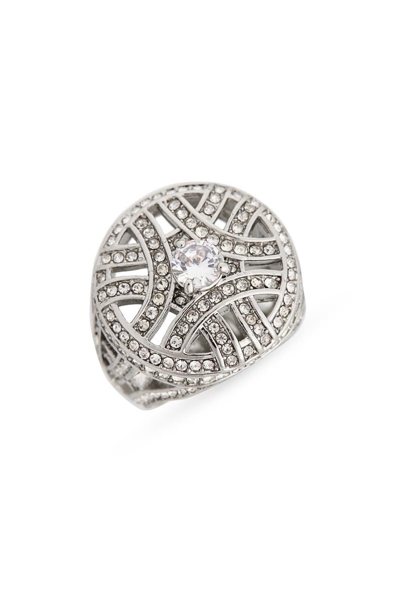 Pavé Deco Woven Ring, Main, color, CLEAR/ SILVER