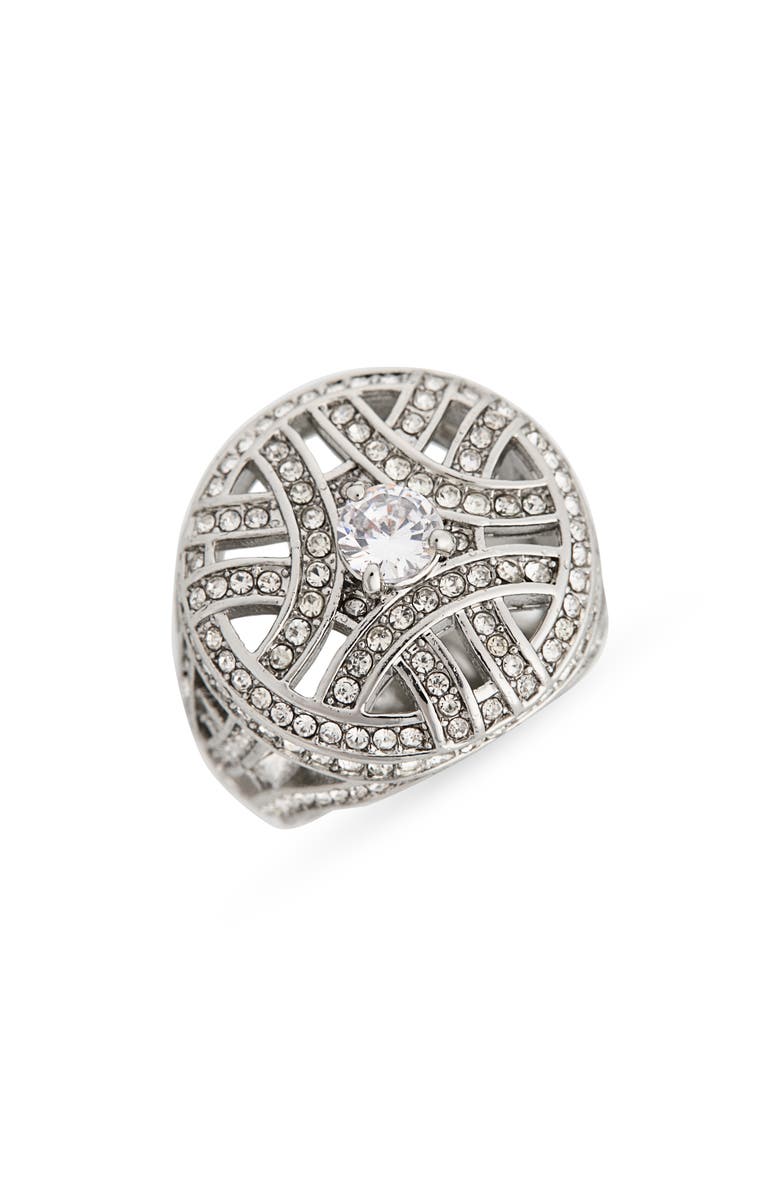 Covet Pavé Deco Woven Ring, Main, color, Clear/ Silver