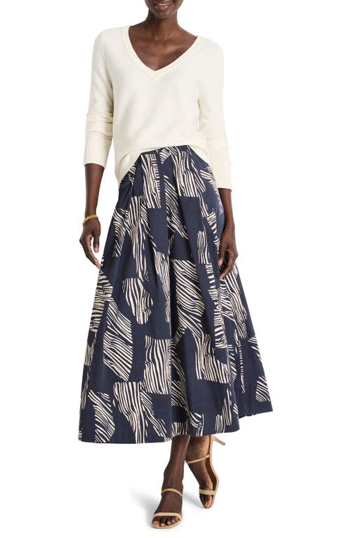 Nic + Zoe Nic+zoe Placed Zebra Stripe Stretch Cotton A-line Skirt In Indigo Multi