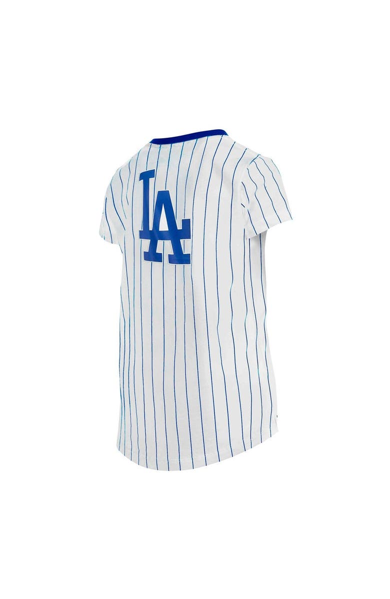 New Era Girls Youth New Era White Los Angeles Dodgers Pinstripe V-Neck T-Shirt, Alternate, color, 