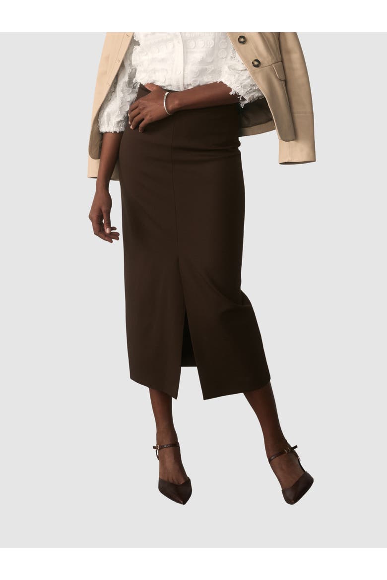 Oliena High Waisted Pencil Midi Skirt, Main, color, Brown