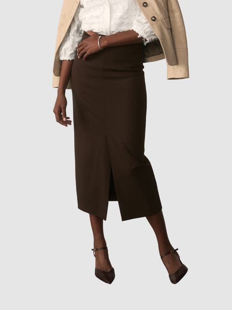 Oliena High Waisted Pencil Midi Skirt