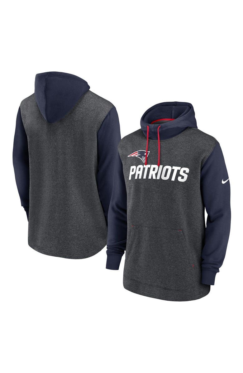 Nike Men's Nike Heathered Charcoal/Navy New England Patriots Surrey Legacy Pullover Hoodie, Main, color, Heather Charcoal