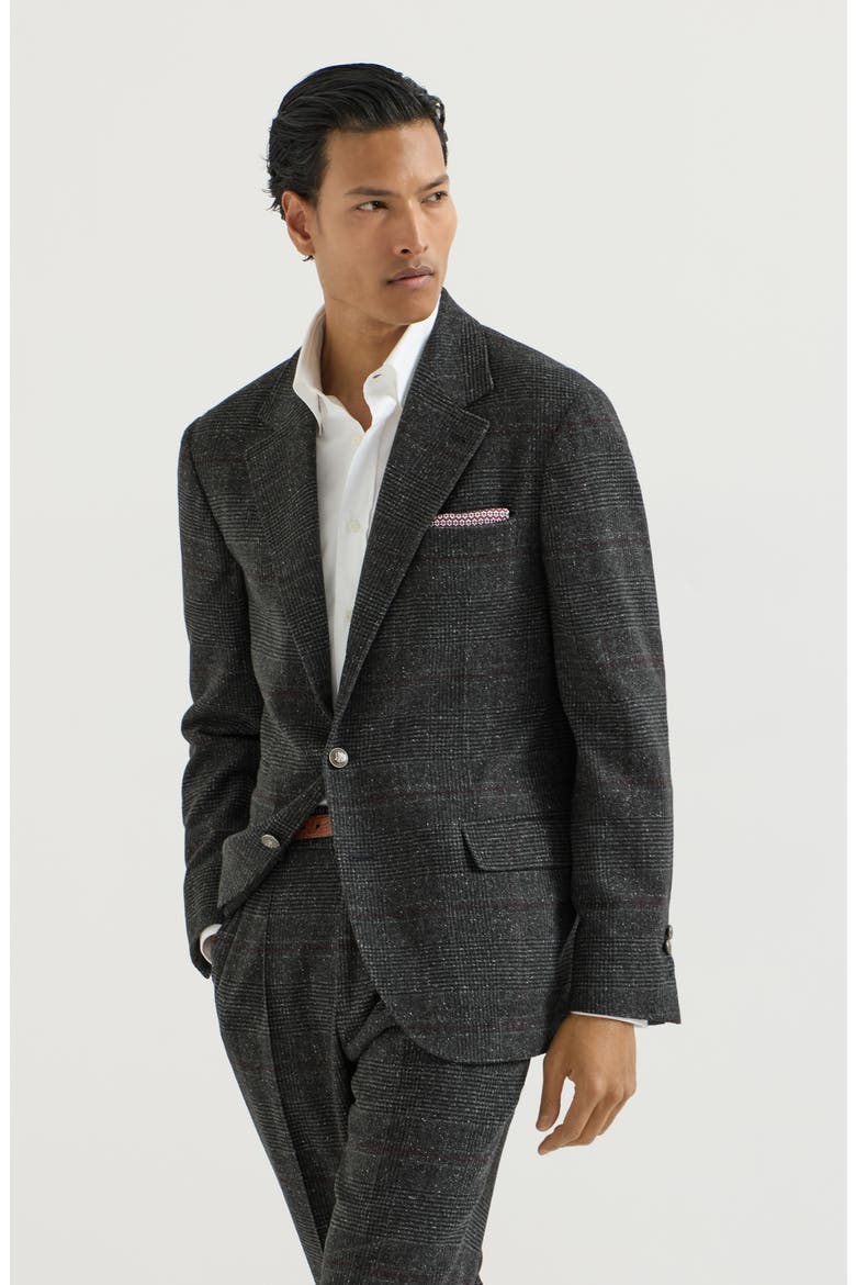 Silk, wool and cashmere Prince of Wales flannel deconstructed blazer, Main, color, Anthracite