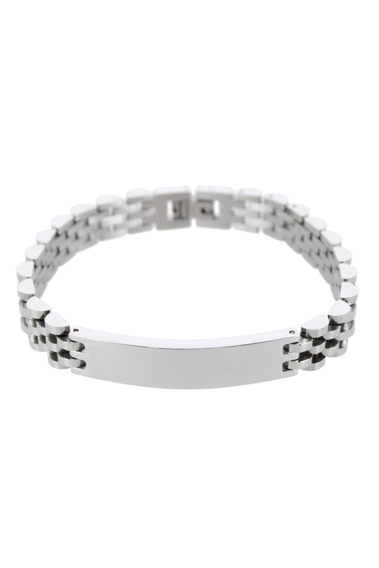 Signet Id Metal Link Bracelet, Main, color, Silver