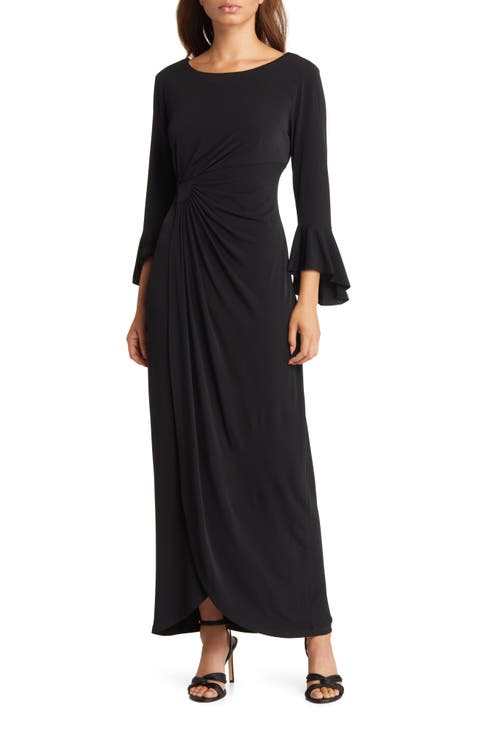 Bell Sleeve Gathered Waist Gown