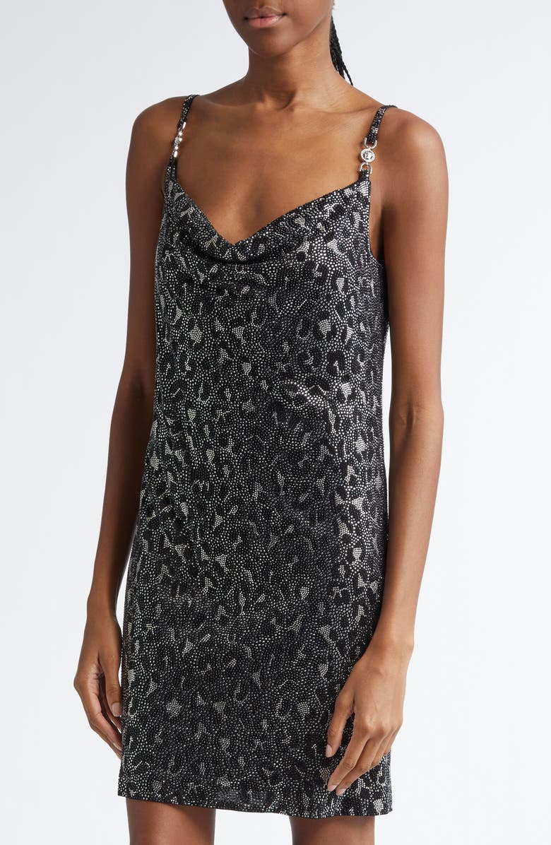 Versace Crystal Embellished Cowl Neck Cocktail Dress, Alternate, color,