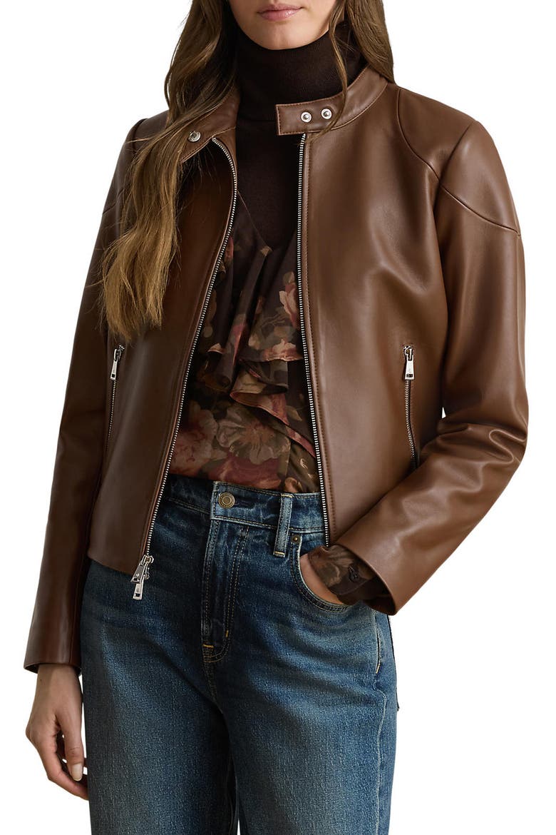 Lambskin Leather Jacket, Main, color, TABACCO