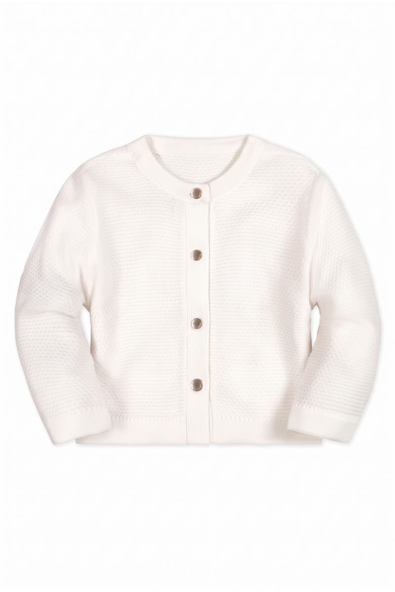 Kids' Organic Cropped Scallop Cardigan, Main, color, Soft White Tweed