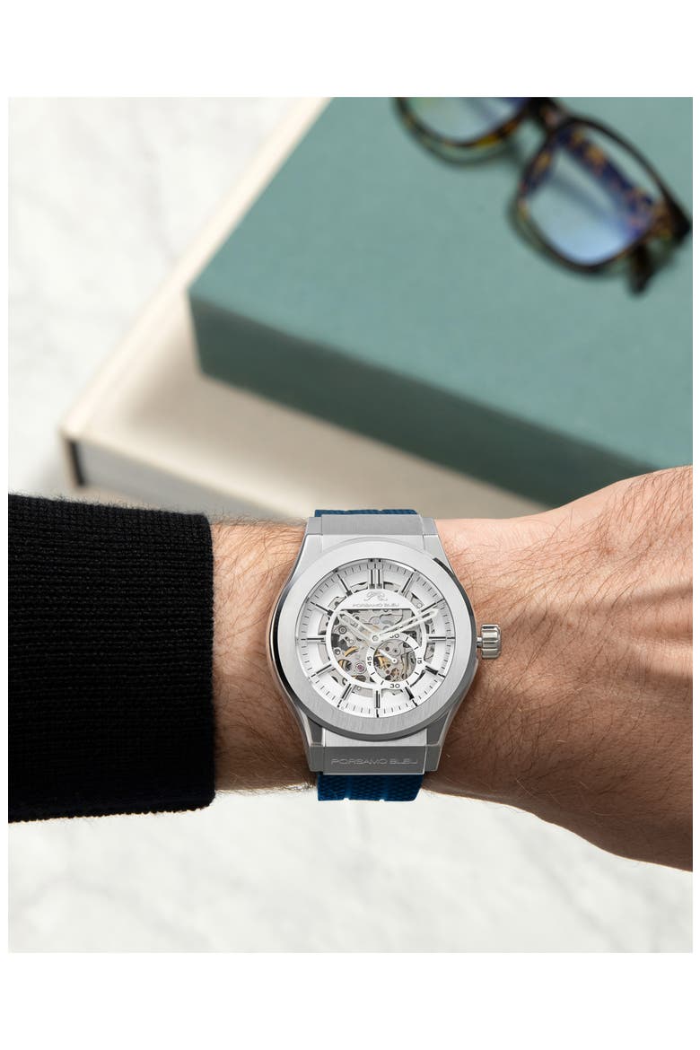 Cruz Silicone Automatic Watch, 45mm, Alternate, color, BLUE
