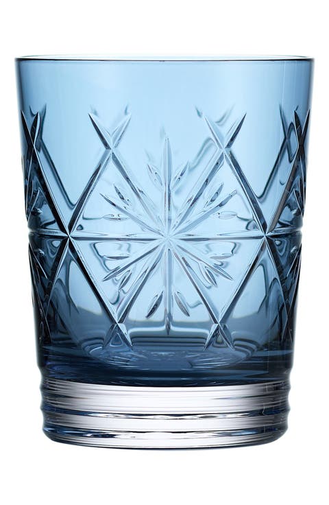 Winter Wonders Icy Blue Snowflake Lead Crystal Double Old Fashioned Glass