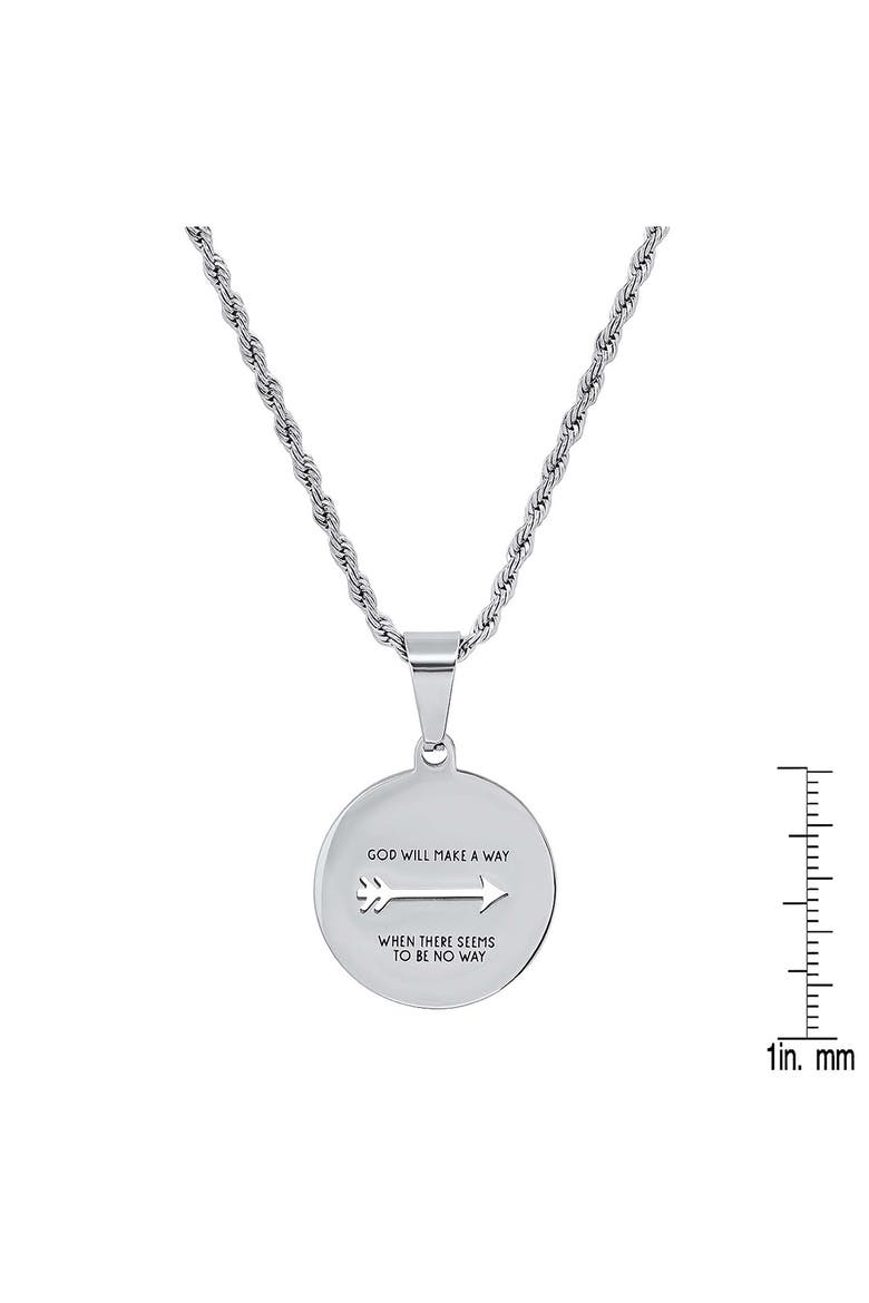 Inscribed Disc Pendant Rope Chain Necklace, Alternate, color, SILVER