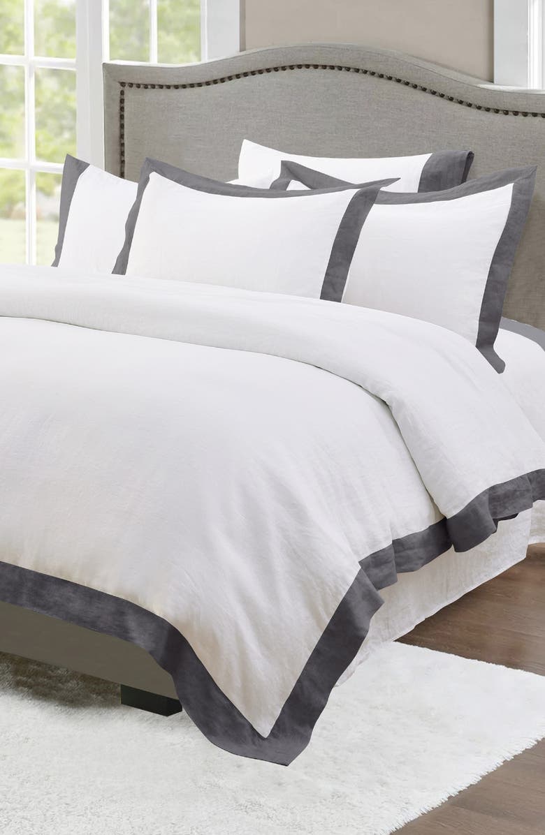 MELANGE HOME Linen Border Duvet 3-Piece Set, Alternate, color,