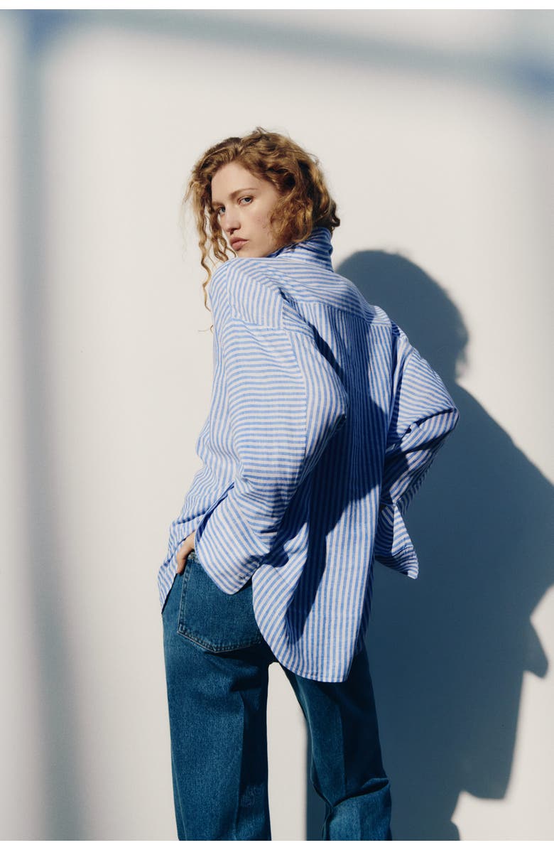 H&M Dolman-sleeved Linen-blend Shirt, Alternate, color, Blue/Striped